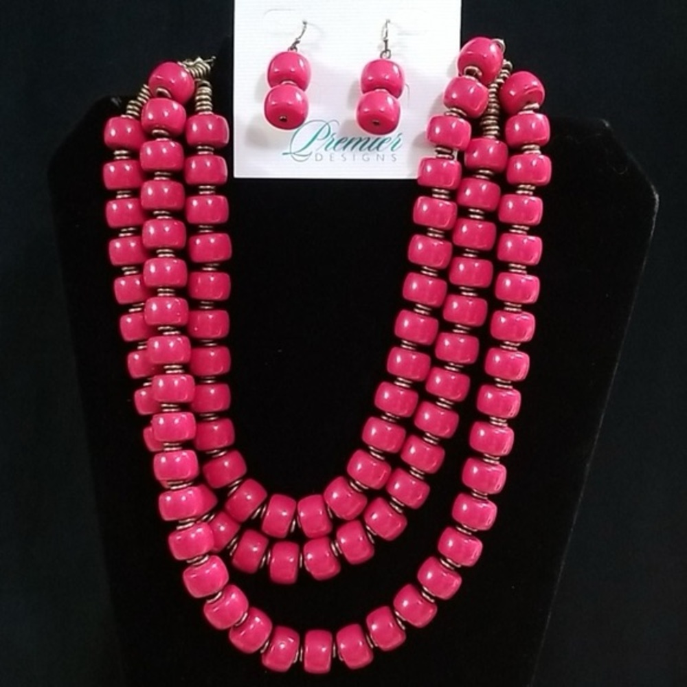 Premier Designs multi-strand beaded necklace and matching earrings